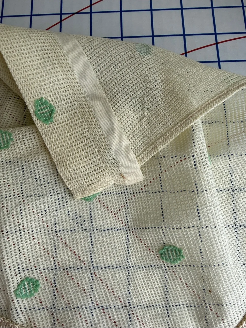 Antique 1920s 1930s Valances Set of 3 Fringed Plaid Green Dot Window Curtains